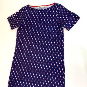 Boden Dress Blue Pink Feather Patterned US 8R MIDI Knee Length
